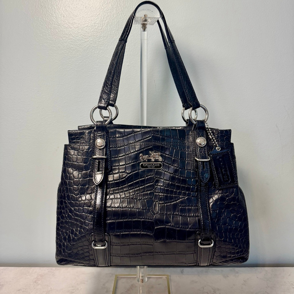 Coach 16157 Mia Black Croc-Embossed Patent Leather Satchel Shoulder Bag - Picture 1 of 9